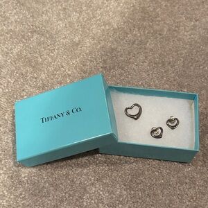 Tiffany & Co. Silver Open Heart Pendant and Stud Earrings with Blue Box